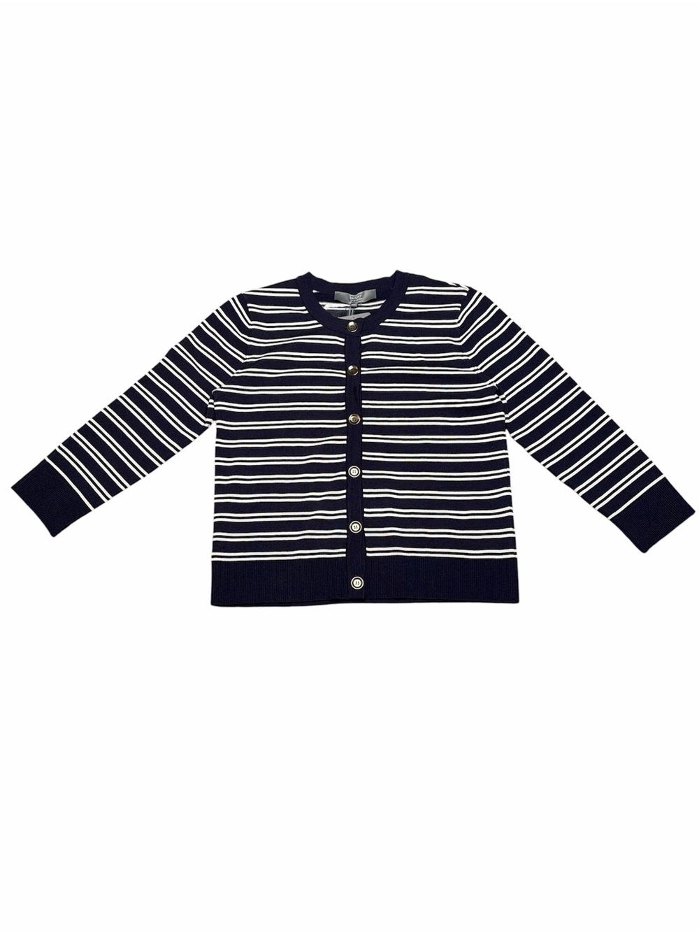 NWT Berkley Jensen Navy and White Striped Button Front Cardigan Size Large